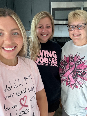 My mom Lisa, sister and I on the day of her tumor removal surgery